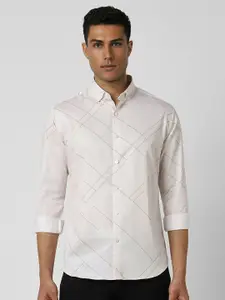 V Dot Men Button-Down Collar Geometric Printed Cotton Slim Fit Casual Shirt