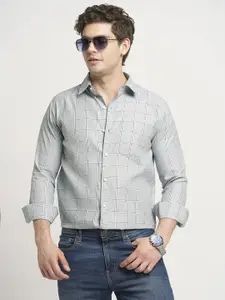 TRYBUY.IN Men Standard Spread Collar Windowpane Checked Cotton Casual Shirt