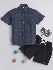 BAATCHEET Boys Checked Pure Cotton Shirt With Shorts