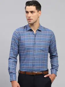 Monte Carlo Men Spread Collar Tartan Checked Cotton Casual Shirt