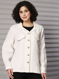 plusS Cream-Coloured Notched Lapel Collar Cotton Single Breasted Blazer