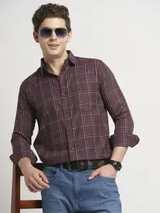 TRYBUY.IN Men Standard Spread Collar Windowpane Checked Cotton Casual Shirt