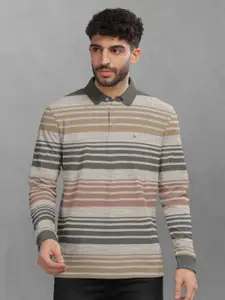 BULLMER Men Striped Polo Collar Cotton T-shirt