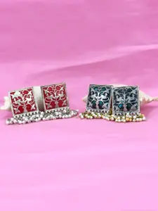 VAGHBHATT Set of 2 Square Shaped Oxidised Drop Earrings