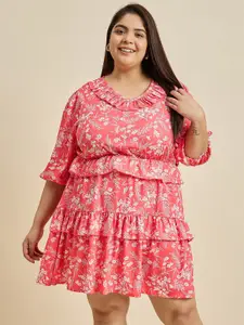 Sztori Women Floral Printed Puff Sleeve Fit & Flare Above Knee Dress