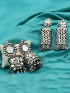 KRENOZ Set Of 2 Sterling Silver Oxidised Classic Jhumkas
