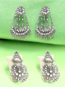 VAGHBHATT Set of 2 Classic Oxidised Mirror Work Drop Earrings