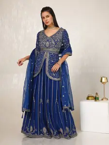 Soch Floral Embroidered Sequinned Georgette Ready to Wear Lehenga & Blouse With Dupatta