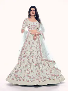 ODETTE Floral Embroidered Semi-Stitched Lehenga & Blouse With Dupatta