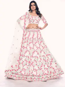 ODETTE Floral Embroidered Stones Studded Net Semi-Stitched Lehenga & Blouse With Dupatta