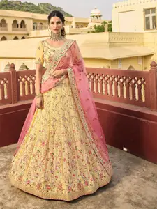 ODETTE Embroidered Semi-Stitched Lehenga & Blouse With Dupatta
