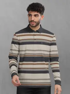 BULLMER Men Striped Polo Collar Cotton T-shirt