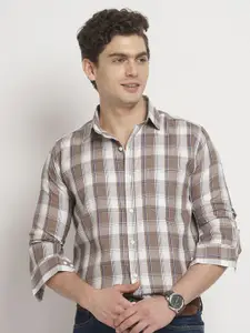 TRYBUY.IN Men Standard Spread Collar Tartan Checked Cotton Casual Shirt