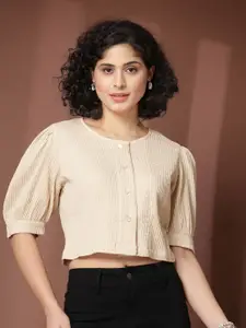 plusS Women Collarless Textured Casual Shirt