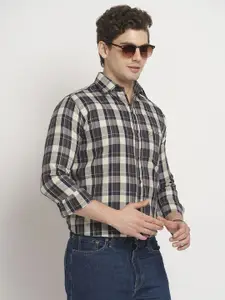 TRYBUY.IN Men Standard Spread Collar Tartan Checked Cotton Casual Shirt