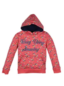 PLUM TREE Girls Floral Printed Hood Cotton Pullover Sweatshirt