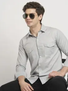 TRYBUY.IN Men Standard Spread Collar Solid Linen Blend Casual Shirt