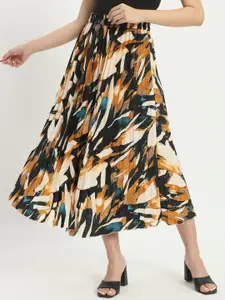 OTABU Abstract Printed A-Line Flared Midi Skirt