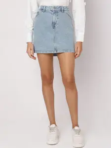 Vero Moda Women Solid Straight Mini Denim Skirt