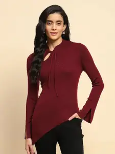 Global Republic Women Solid Tie-Up Neck Top