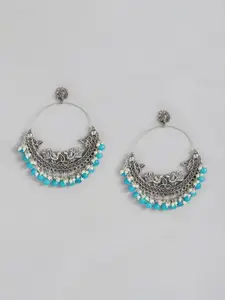 VAGHBHATT Silver-Plated Oxidized Peacock Shaped Pearls Beaded Chandbalis