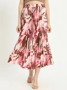 OTABU Women's Printed A-Line Flared Midi Skirt