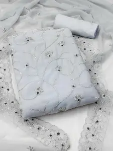 Ishin Grey Floral Embroidered Zari Silk Georgette Unstitched Dress Material