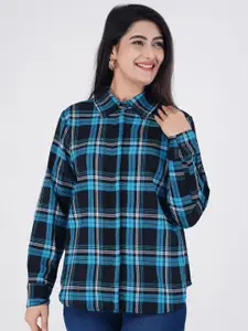 BAESD Women Spread Collar Tartan Checked Cotton Casual Shirt