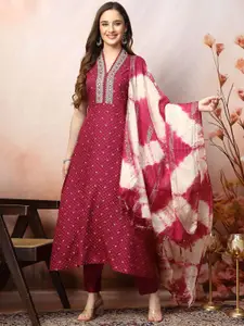 Stylum Magenta Floral Printed A Line Kurta With Dupatta