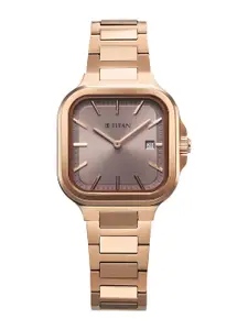 Titan Women Slim Square Quartz Analogue Watch - 95291WM01