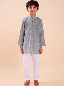 Sangria Boys Striped Pure Cotton Straight Kurta With Pyjamas