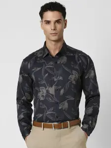 V Dot Men Spread Collar Floral Printed Cotton Slim Fit Party Shirt