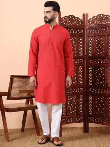 Latest Chikan Garments Striped Woven Design Mandarin Collar Straight Kurta