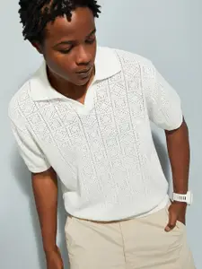 max URB_N Men Oversized Pointelle Knit Polo T-shirt