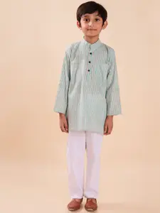 Sangria Mandarin Collar Striped Pure Cotton Kurta Sets