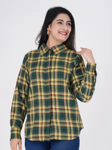 BAESD Women Spread Collar Tartan Checked Cotton Casual Shirt