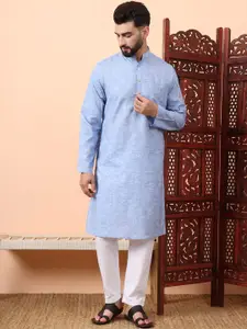 Latest Chikan Garments Geometric Woven Design Mandarin Collar Straight Kurta