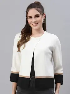 Mafadeny Colourblocked Tie-Up Neck Button Shrug