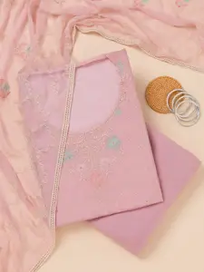 Koskii Floral Embroidered Zari Unstitched Dress Material