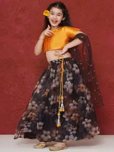 Aj DEZInES Girls Printed Sequinned Ready to Wear Lehenga & Blouse With Dupatta