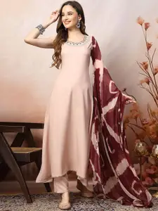 Stylum Rose Gold Lace Frills Bows and Ruffles A Line Kurta With Dupatta