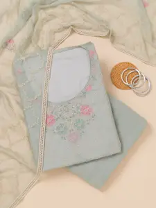 Koskii Floral Embroidered Zari Unstitched Dress Material