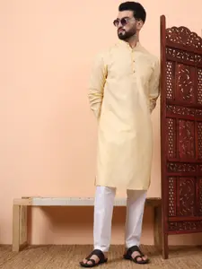 Latest Chikan Garments Geometric Woven Design Mandarin Collar Straight Kurta