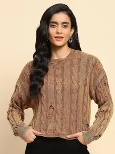 Global Republic Women Self Design Round Neck Cotton Top