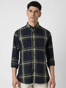 Van Heusen Sport Men Button-Down Collar Windowpane Checked Cotton Slim Fit Casual Shirt