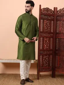 Latest Chikan Garments Band Collar Dupion Silk Straight Kurta With Churidar