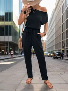 KPOP Women One Shoulder Short Sleeves Basic Jumpsuit