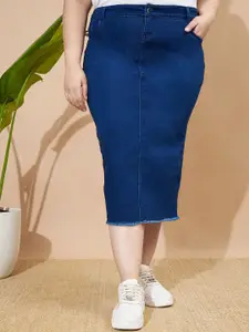 Purple Feather Plus Size Pencil Midi Skirt