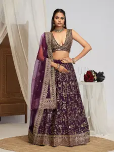 JIHU CULTURE Embellished V-Neck Semi Stitched Lehenga & Unstitched Blouse With Dupatta