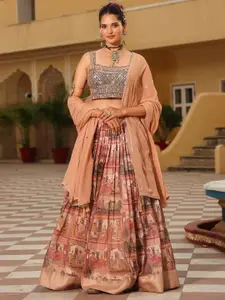 SCAKHI Embellished Beads and Stones Printed Ready to Wear Lehenga & Blouse With Dupatta